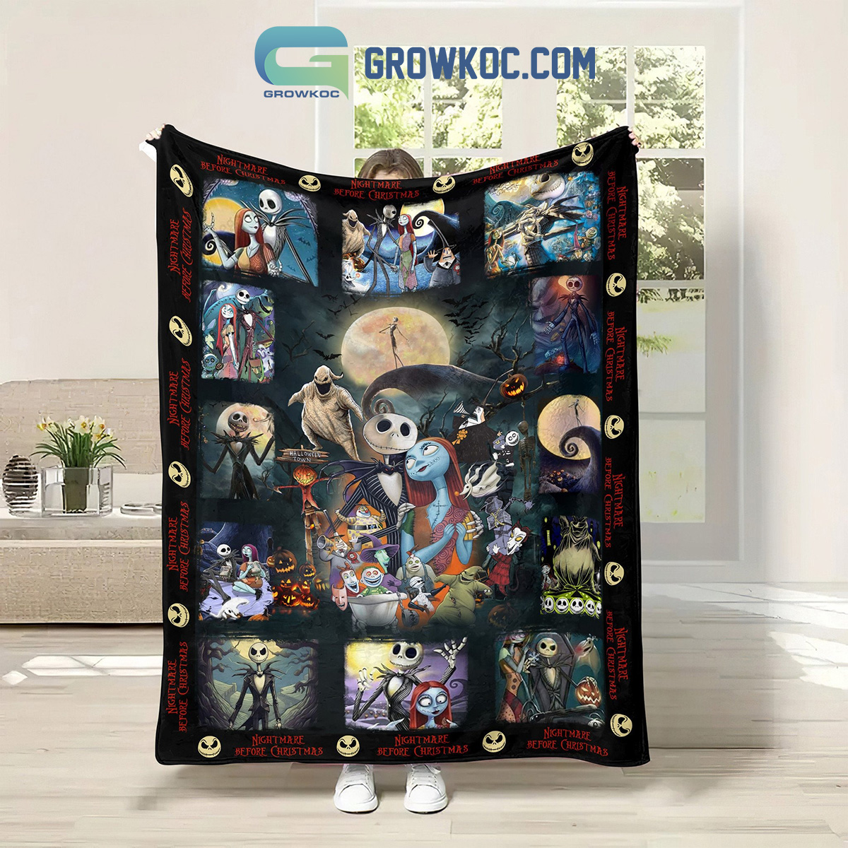 Jack Skellington Nightmare Before Christmas Halloween Fleece Blanket Quilt2B1 tMUNJ