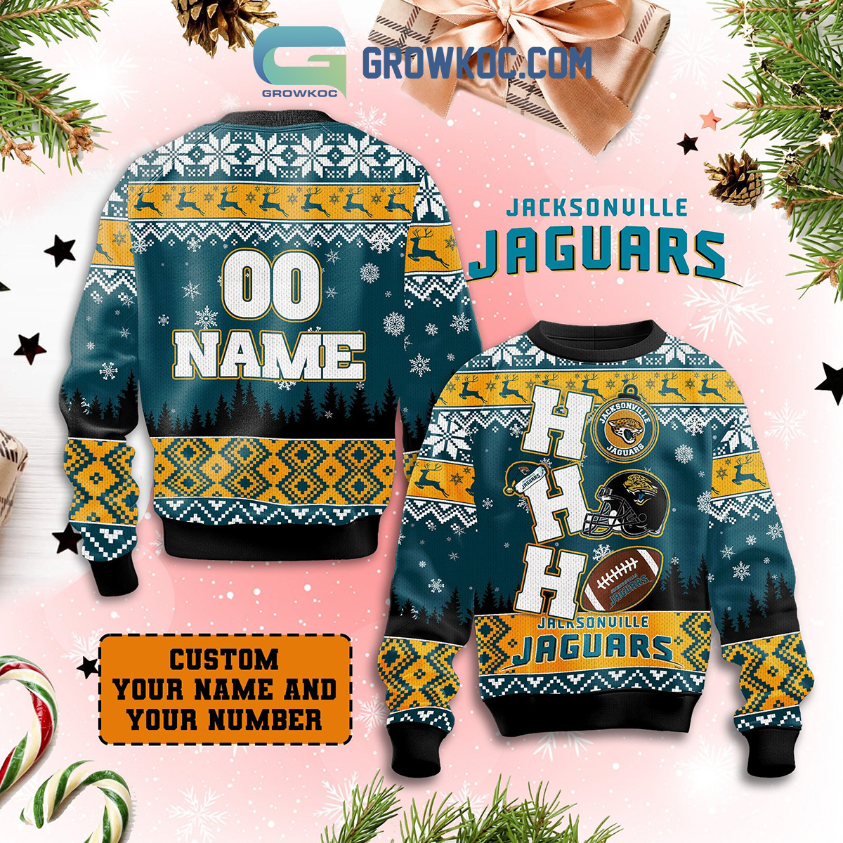 Jacksonville Jaguars Ho Ho Ho Personalized Christmas Ugly Sweater2B1 ytm1E