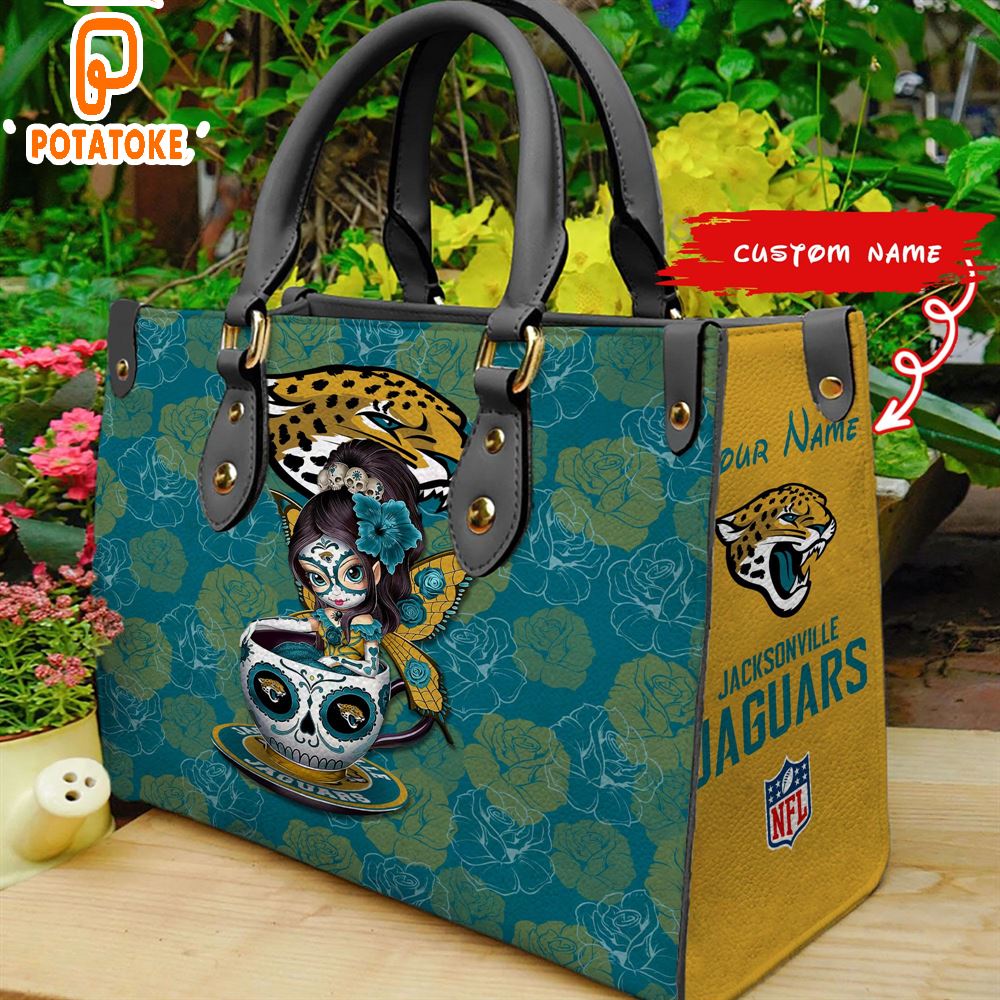 Jacksonville Jaguars Sugar Skull Girl Women Leather Hand Bag