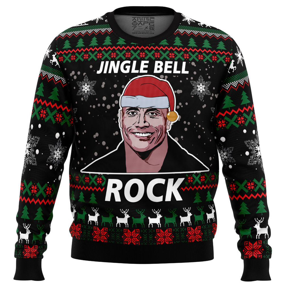 Jingle Bell Rock Dwayne Johnson Ugly Christmas Sweater FRONT mockup