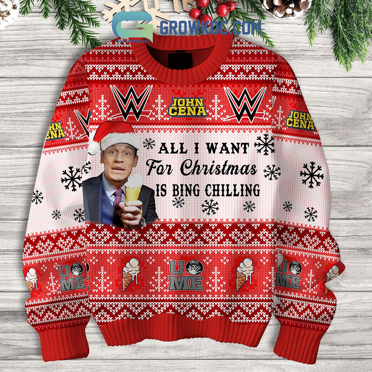 John Cena Bing Chilling Is All I Want For Christmas Ugly Sweater2B1 AzLJB