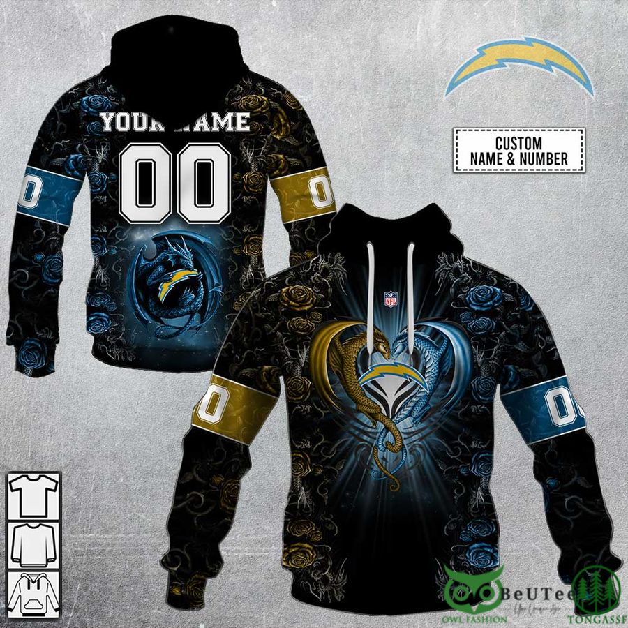 JsGmMlUC 65 Personalized NFL Rose Dragon Los Angeles Chargers 3D Hoodie