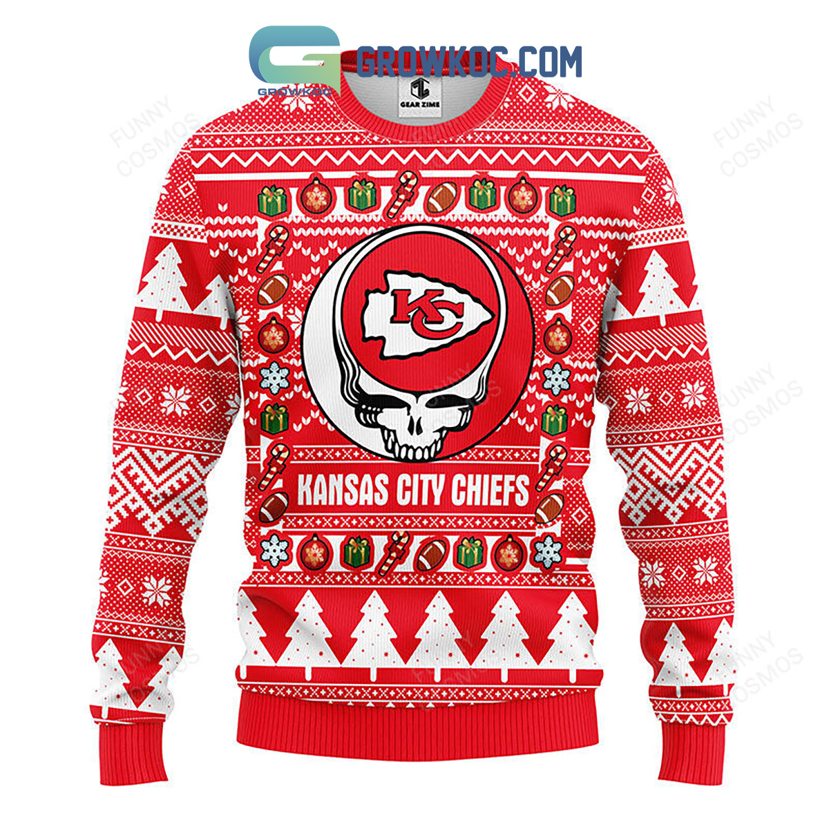 Kansas City Chiefs Grateful Dead Ugly Christmas Fleece Sweater2B1 8AK1h