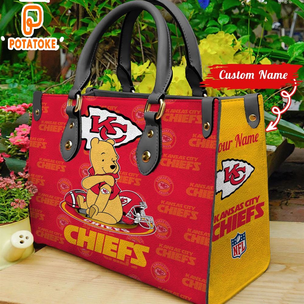 Kansas City Chiefs Pooh Bear Women Leather Hand Bag