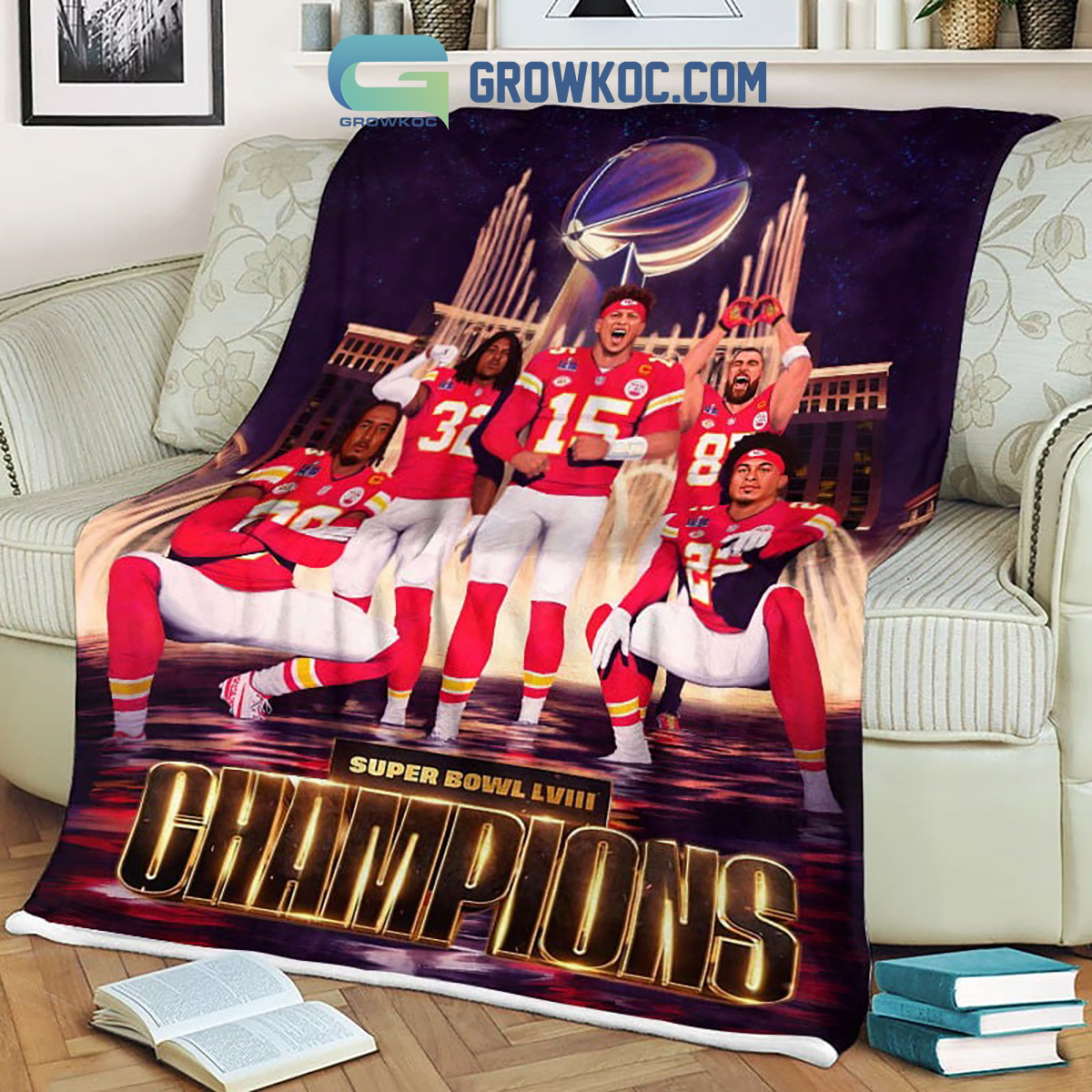 Kansas City Chiefs Super Bowl LVIII Champions Fleece Blanket Quilt2B1 UzoYN