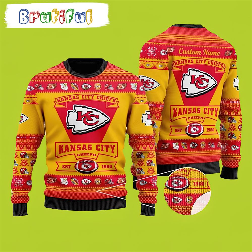 Kansas City Chiefs Sweater Football Team Logo Custom Name Personalized