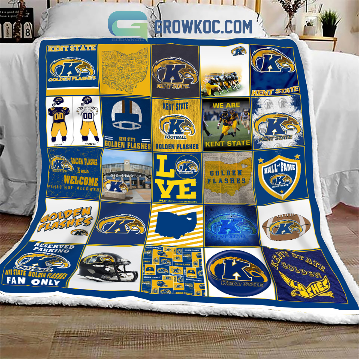 Kent State Golden Flashes NCAA Collection Design Fleece Blanket Quilt2B1 TACqI