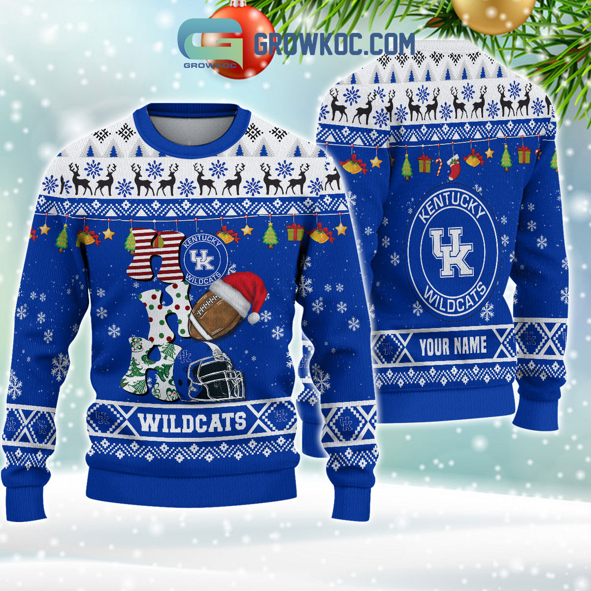 Kentucky Wildcats NCAA Ho Ho Ho Snow Christmas Personalized Ugly Sweater2B1 oCPNY