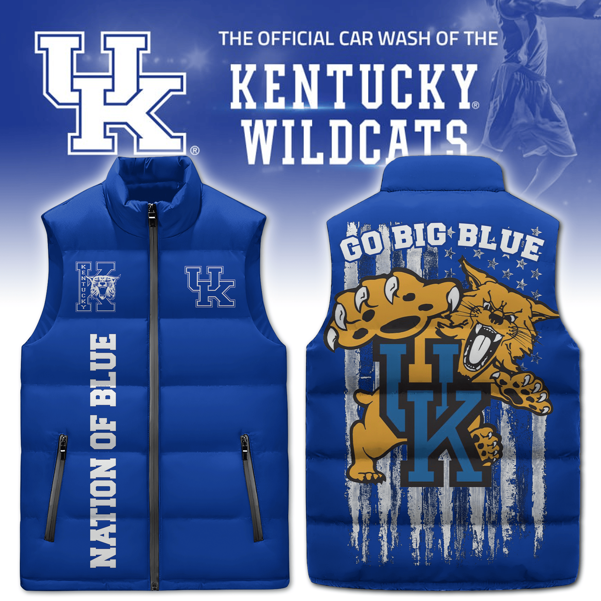 Kentucky Wildcats Puffer Sleeveless Jacket Go Big Blue2B1 FyM76