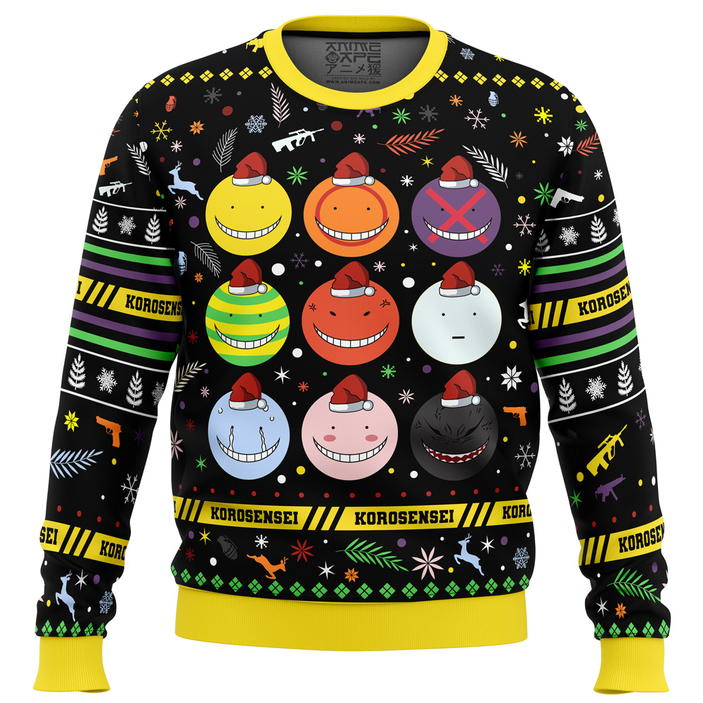 Korosensei Expressions Assassination Classroom Ugly Christmas Sweater FRONT mockup