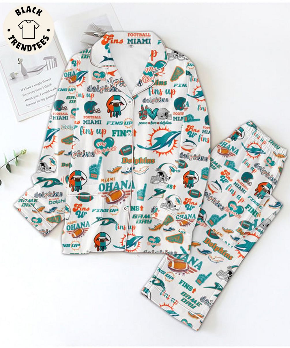 LUXURY Football Miami Fins Up My Dolphins Design White Pijamas Set a4a037 0