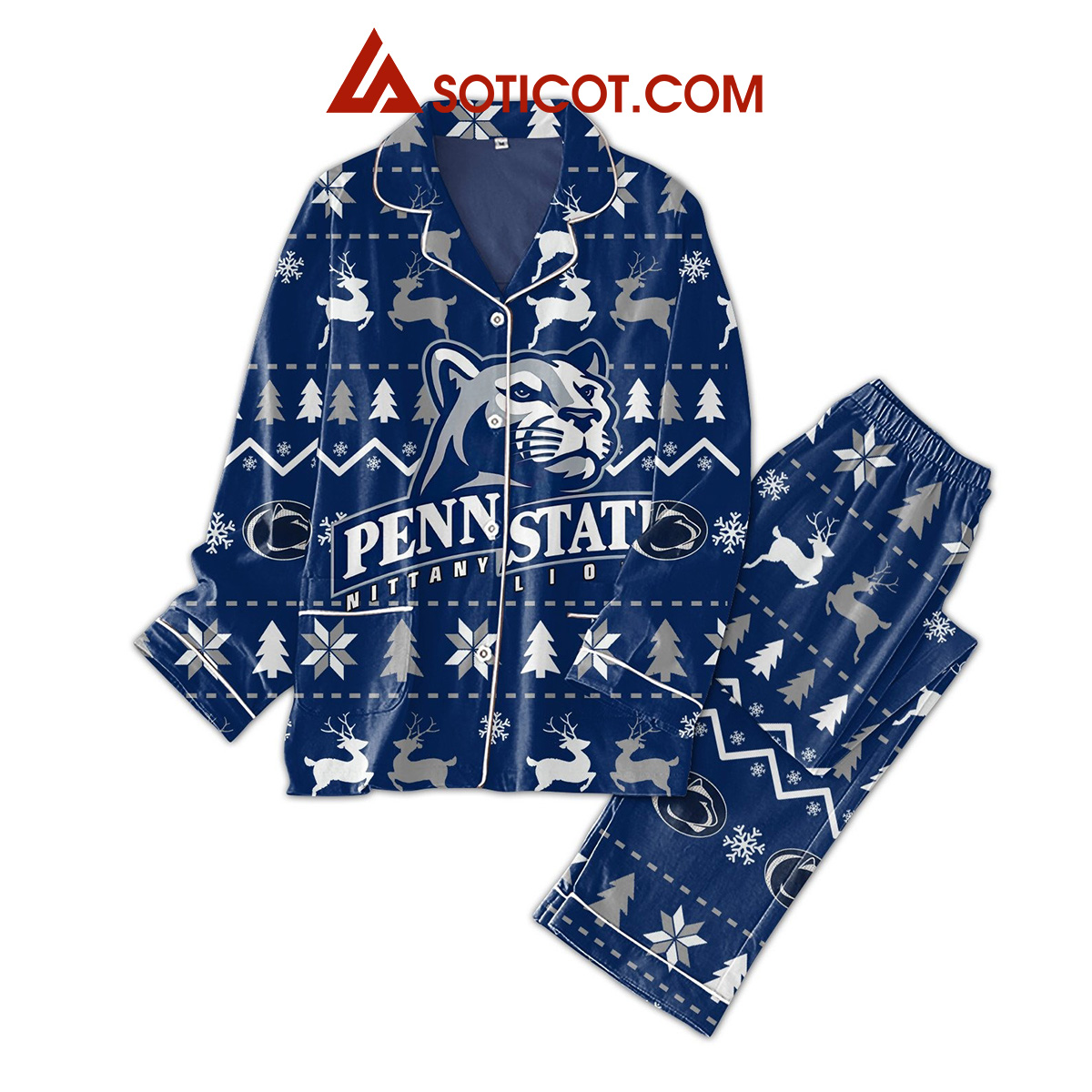 Lady Lions PSU Penn State Nittany Lions Snowflakes Reindeers Christmas Silk Pajamas Set2B1 AV4cU