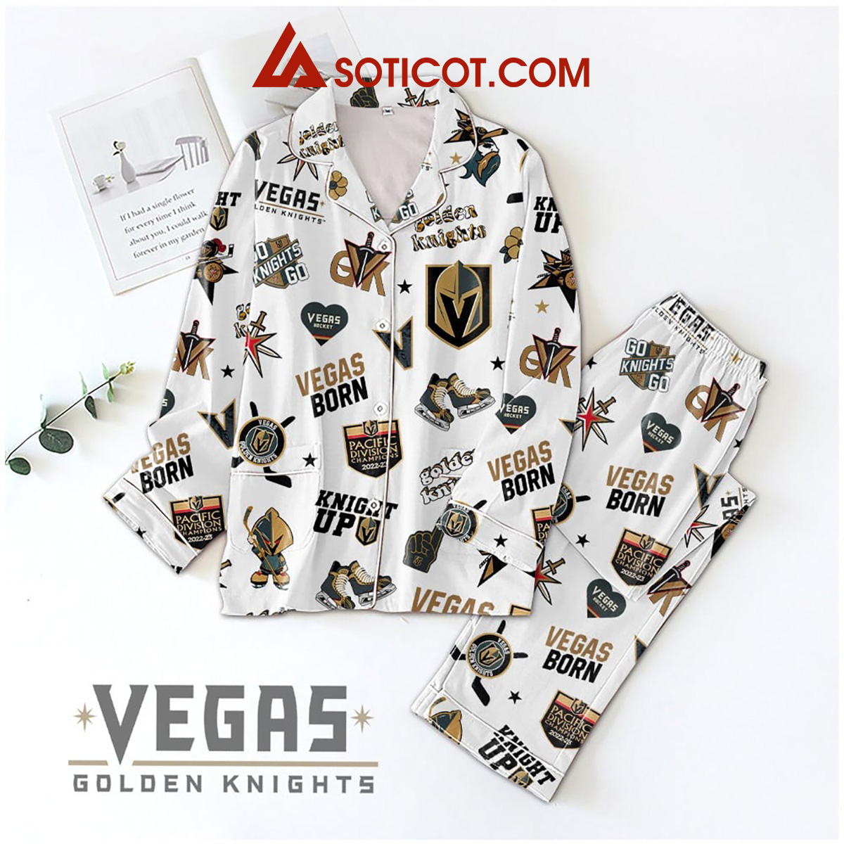 Las Vegas Golden Knights Vegas Born Knight Up Pajamas Set2B1 0vniS