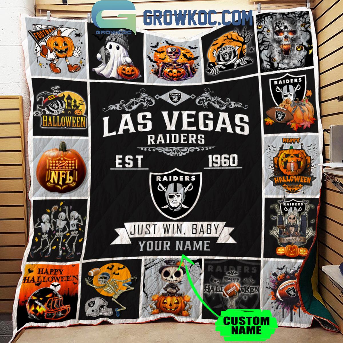 Las Vegas Raiders Just Win Baby Est. 1960 Personalized Fleece Blanket Quilt 1 Dd7vV