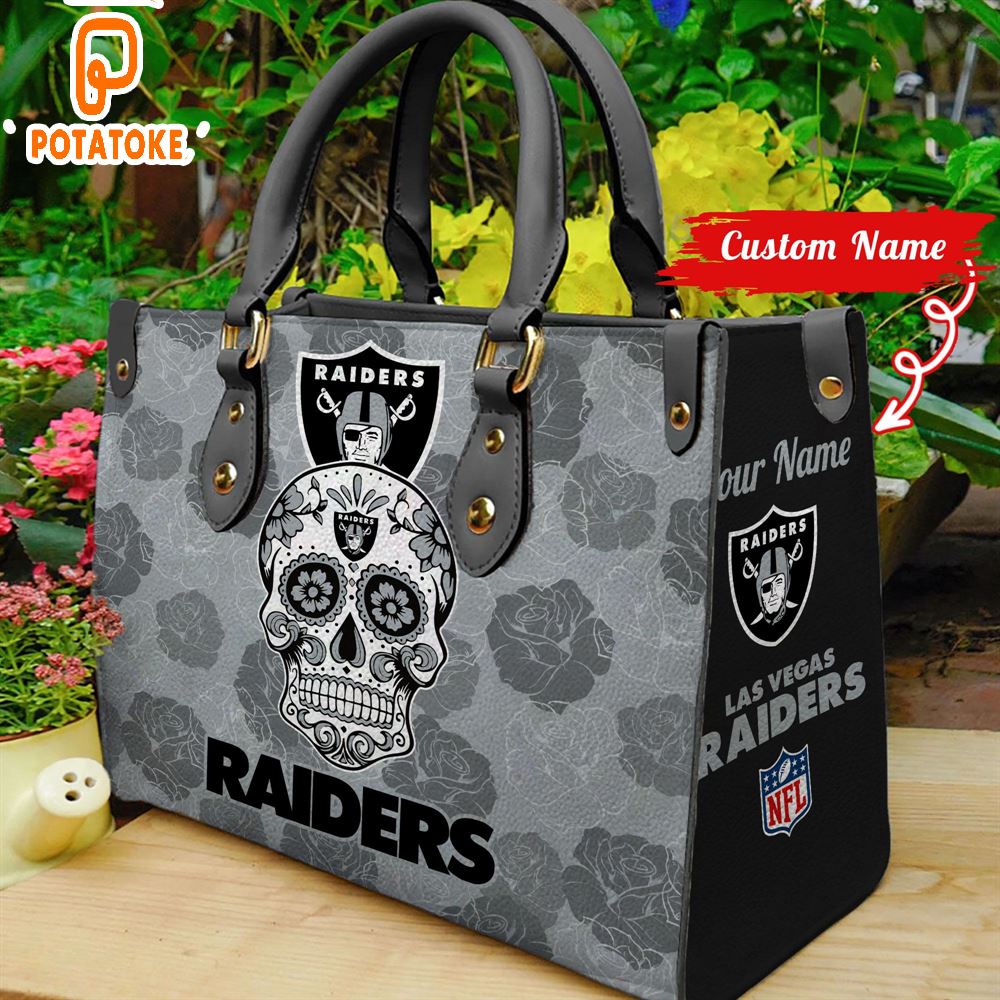 Las Vegas Raiders NFL Team Sugar Skull Women Leather Hand Bag