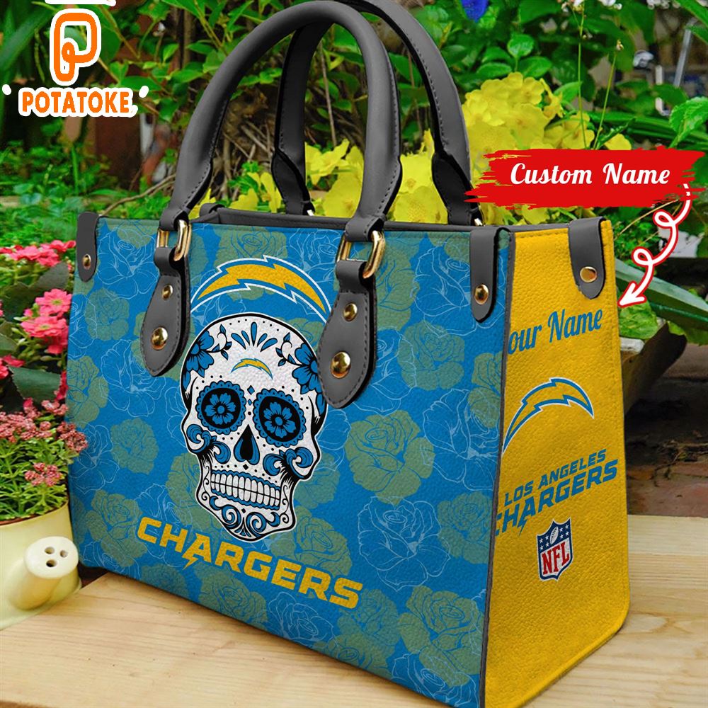 Los Angeles Chargers NFL Team Sugar Skull Women Leather Hand Bag