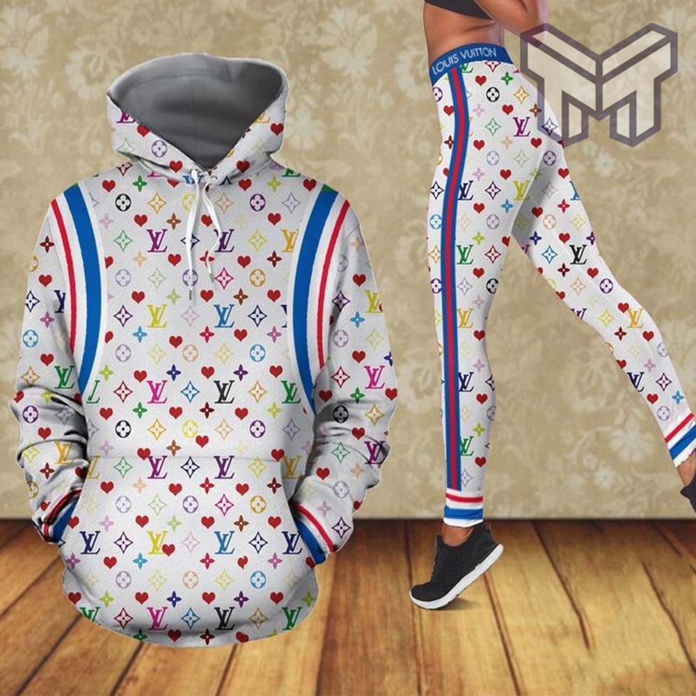 Louis vuitton heart colorful 3d hoodie and leggings set lv gift hot 2023