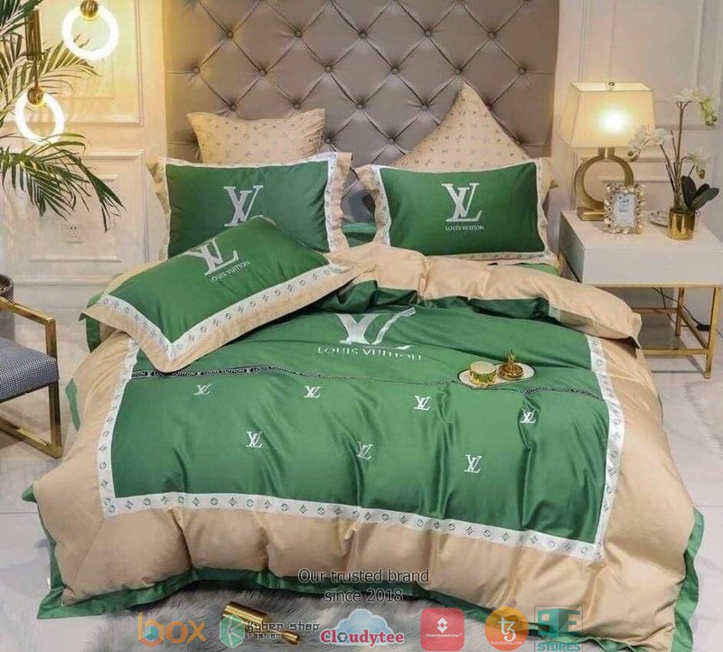 Louis Vuitton Green Apricot Quilt Bedding Set