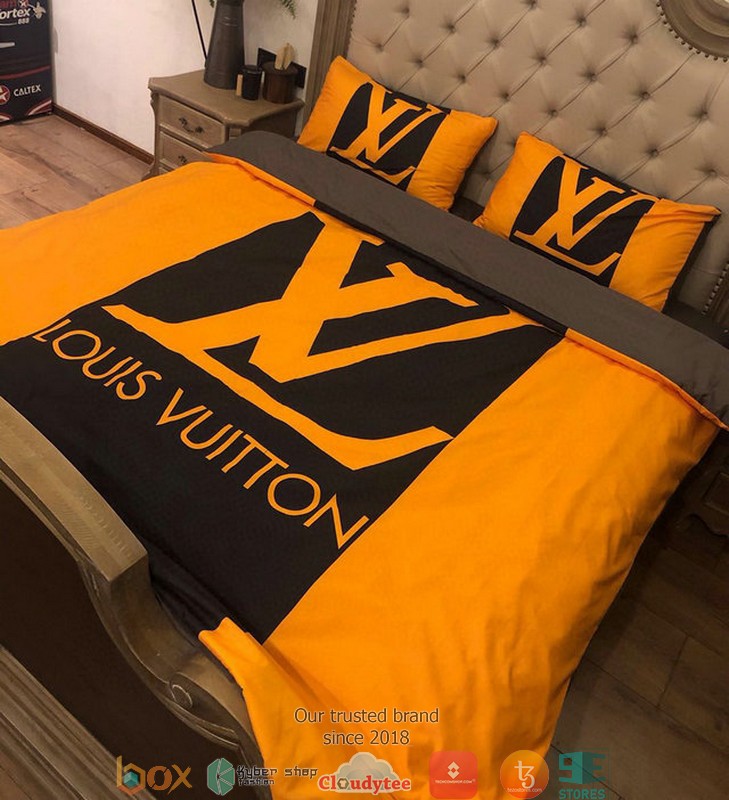 Louis Vuitton LV Black and Orange Duvet cover bedding set