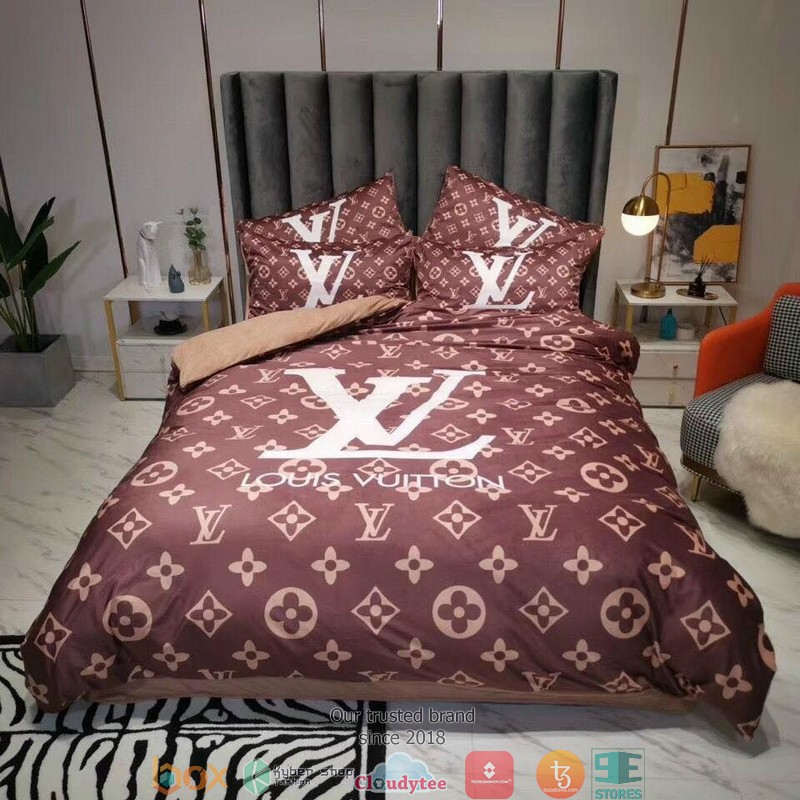 Louis Vuitton LV Dark Red Quilt Bedding Set