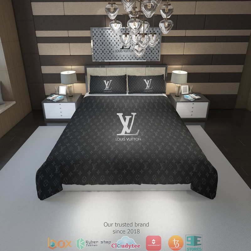 Louis Vuitton LV Silver logo black Duvet cover bedding set