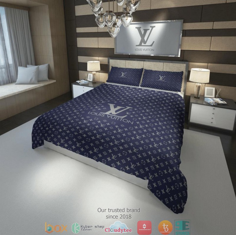 Louis Vuitton Navy Blue Quilt Bedding Set