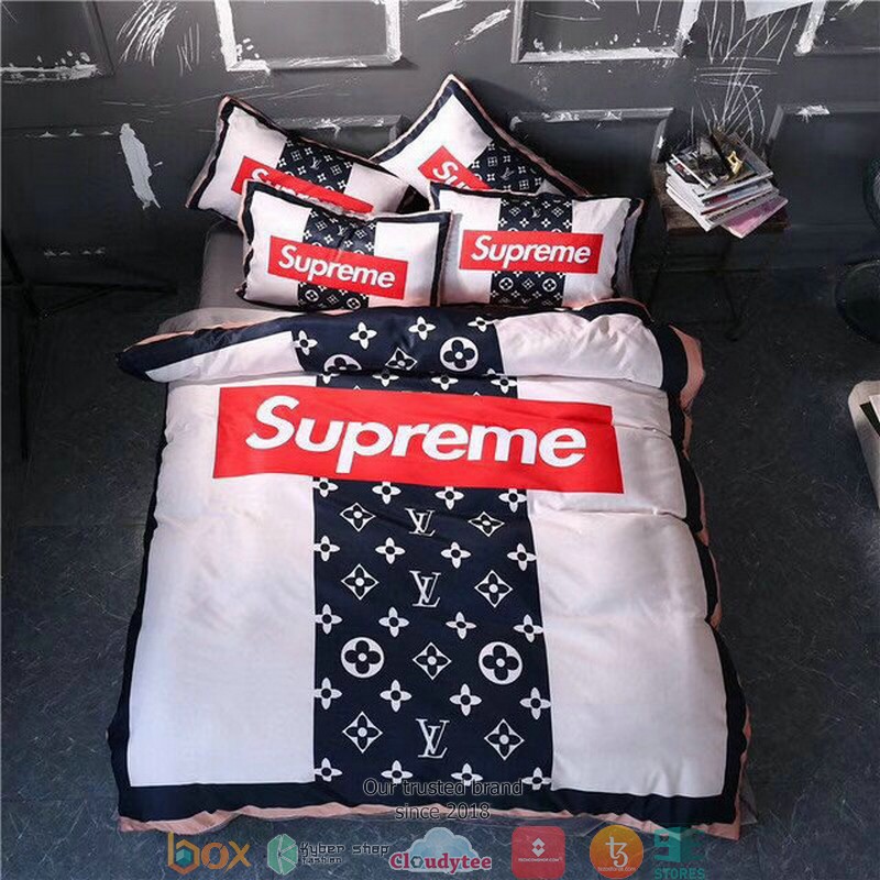 Louis Vuitton Supreme Navy White Duvet cover bedding set