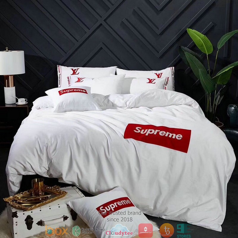 Louis Vuitton Supreme Red White Duvet cover bedding set