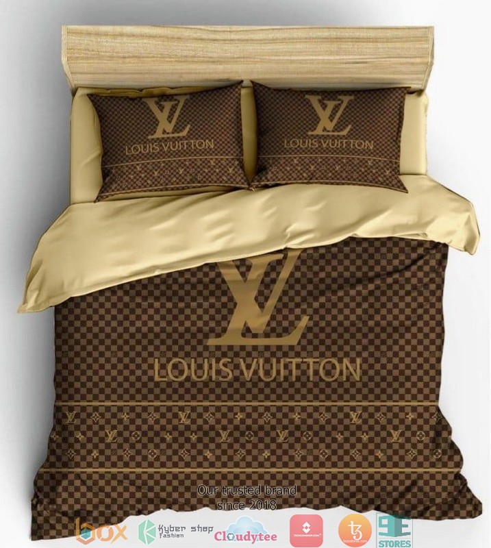 Louis Vuitton checkered pattern Brown Quilt Bedding Set