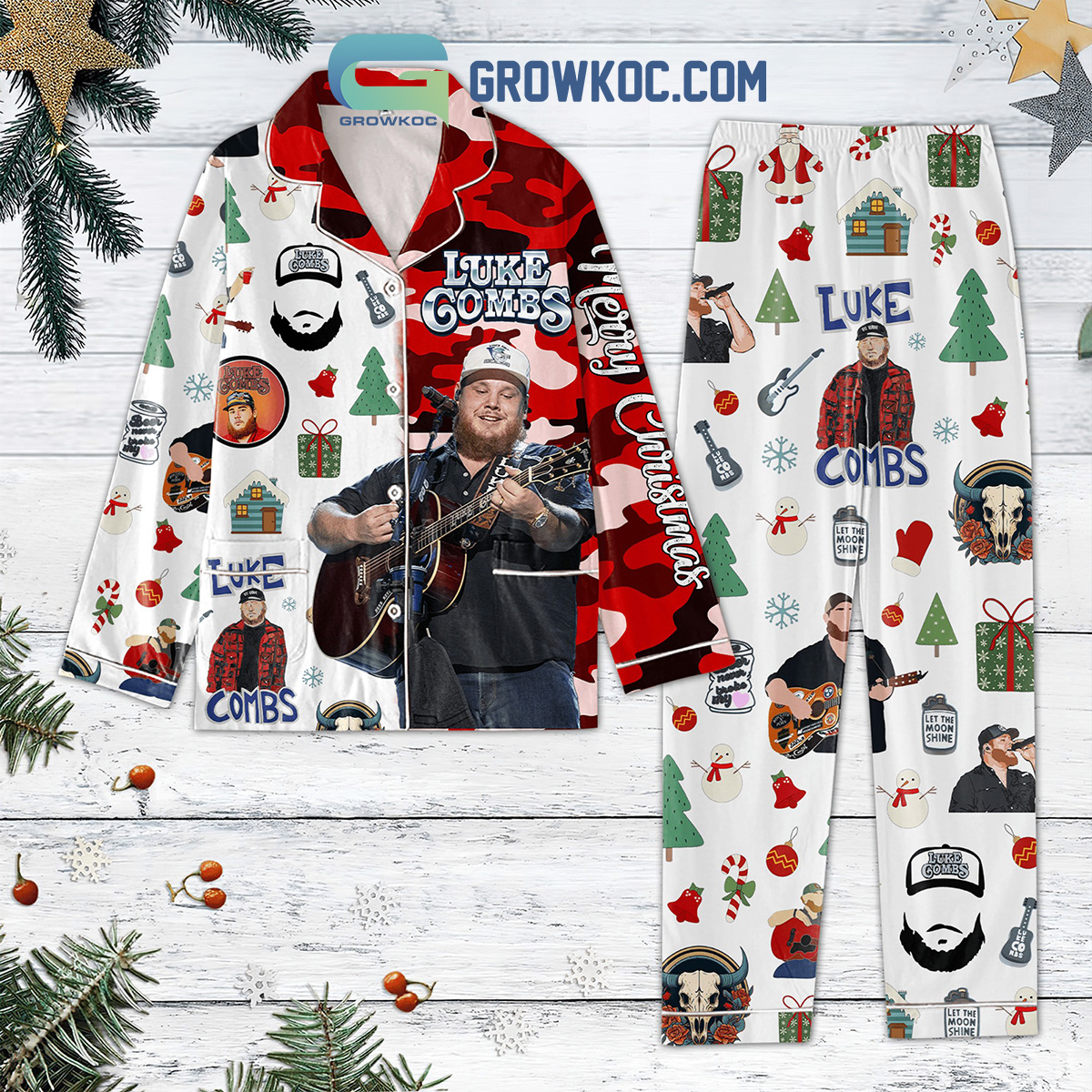 Luke Combs Merry Christmas Pajamas Set2B1 YBqXF