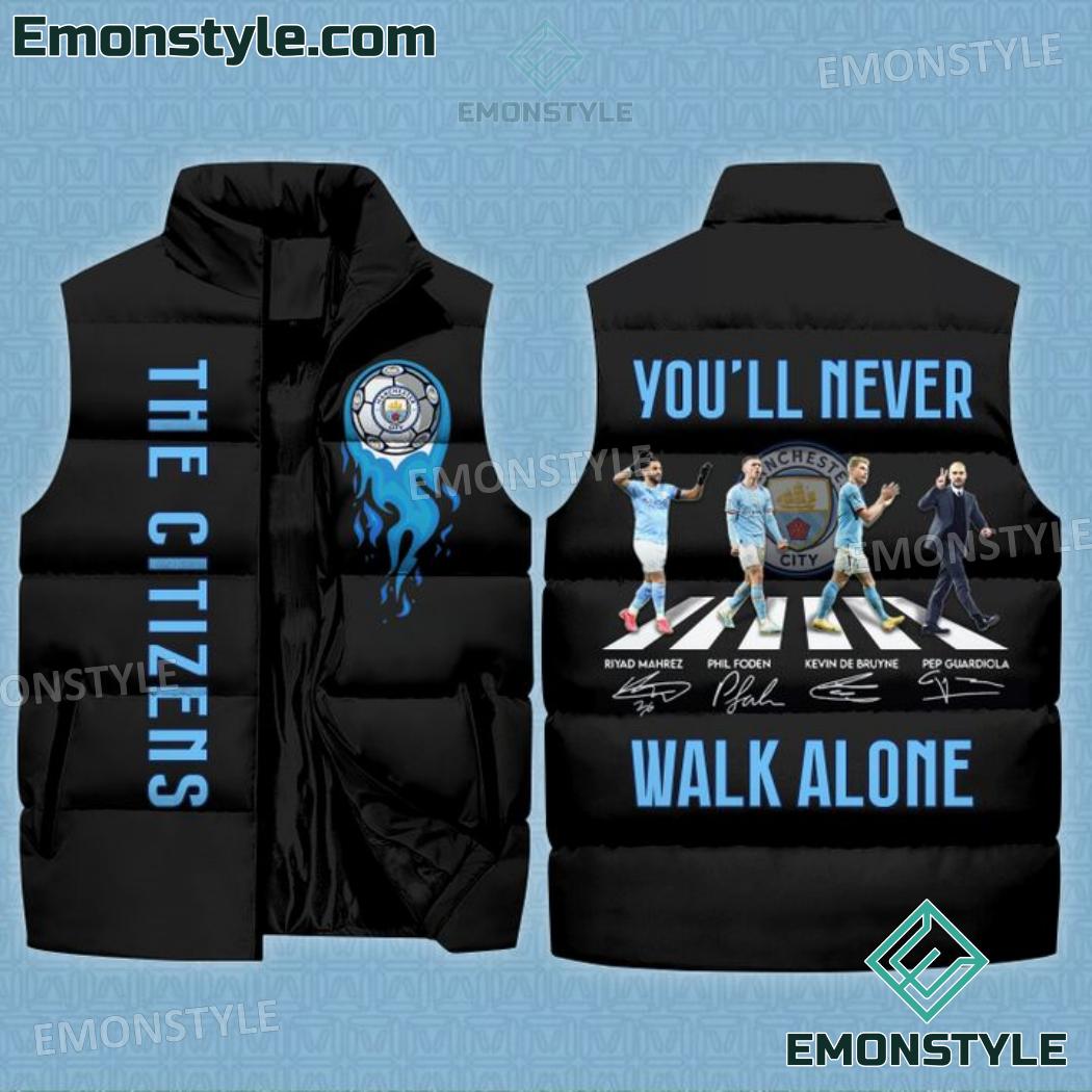 Manchester City You Will Never Walk Alone Signatures Puffer Sleeveless Jacket