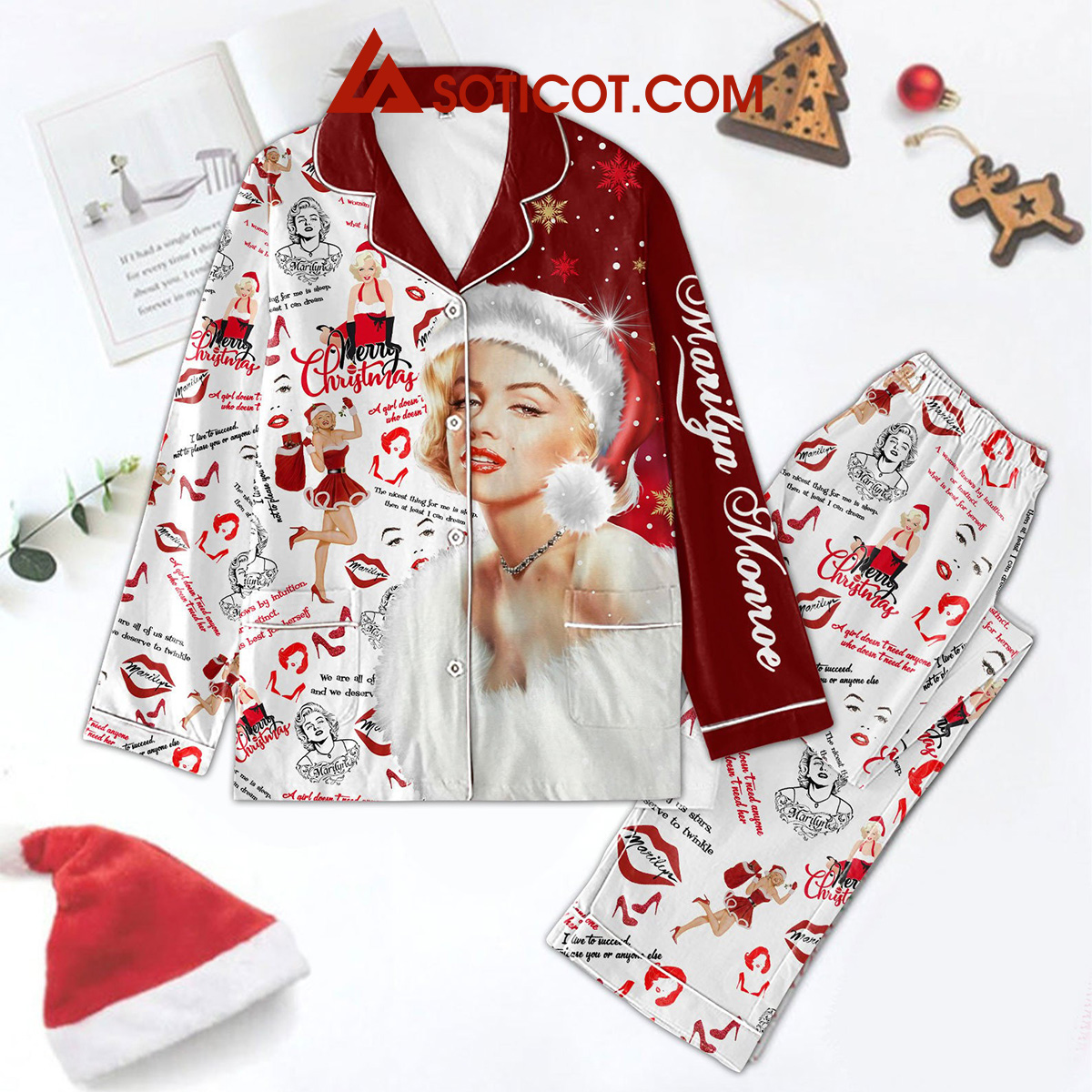 Marilyn Monroe Merry Christmas Raspberries A Girl Doesnt Need Anyone Who Doesnt Need Her Polyester Pajama Set2B0 HSR1A