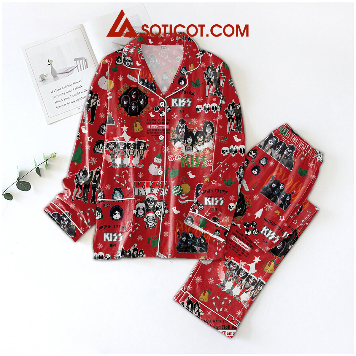 Merry Kiss X mas I Was Made For Lovin You Rock And Roll All Nite Black Diamond Pajamas Set2B1 1op3f