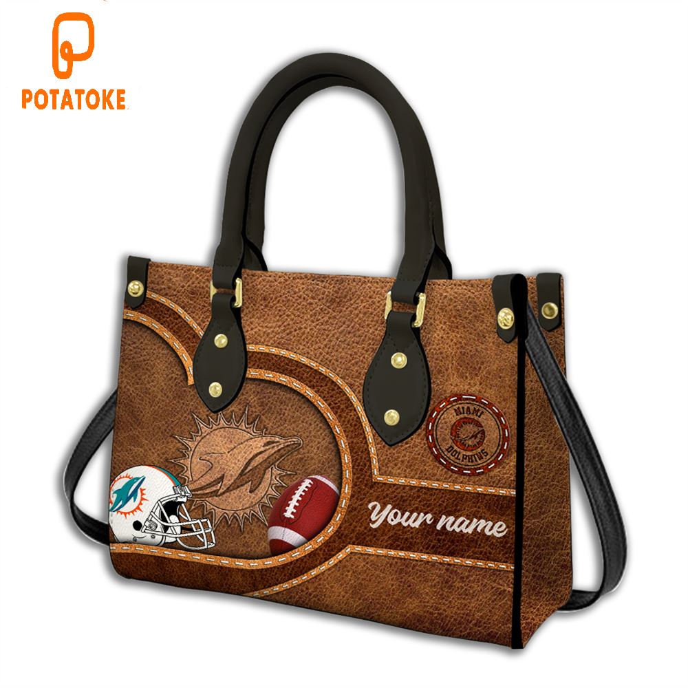 Miami Dolphins Custom Name NFL Leather Bag