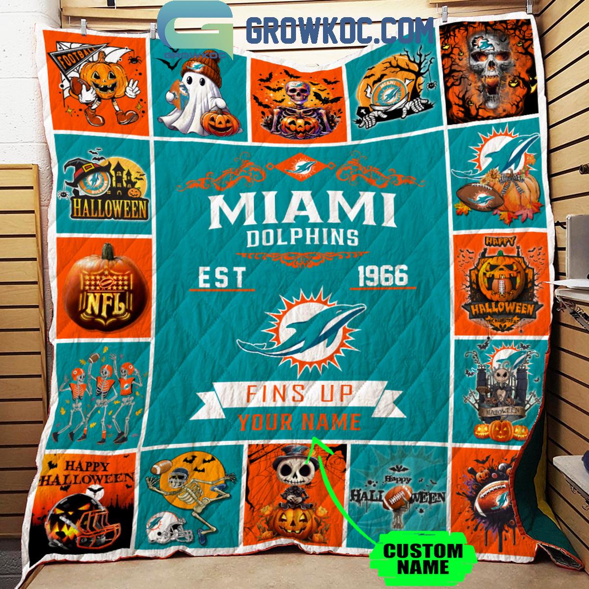 Miami Dolphins Fins Up Est. 1966 Personalized Fleece Blanket Quilt 1 WQTP8