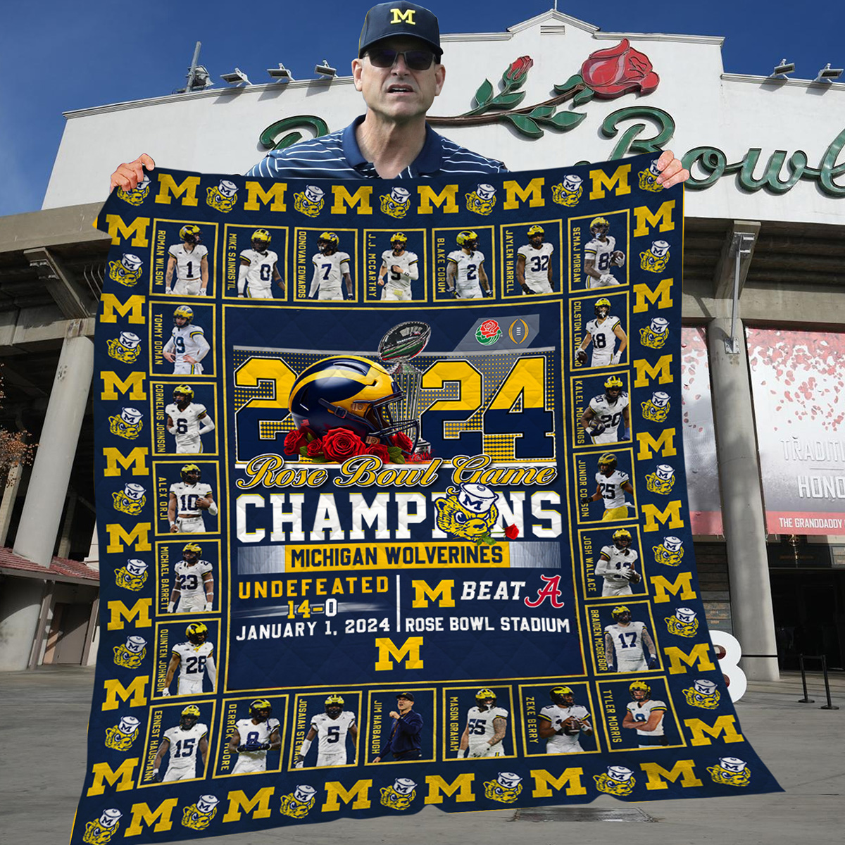 Michigan Wolverines 2024 Rose Bowl Game Champions Fleece Blanket Quilt2B1 hfono