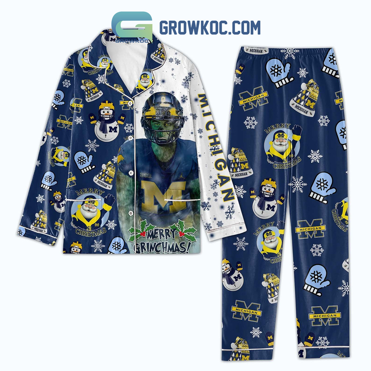 Michigan Wolverines Merry Grinchmas Pajamas Set2B1 k4eAs