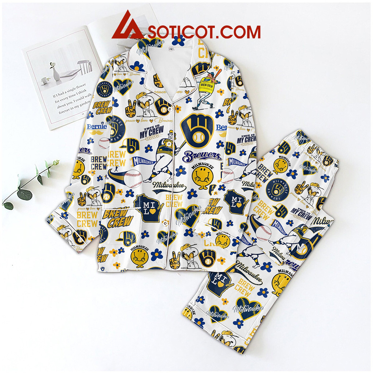 Milwaukee Brewers Peace Love Baseball Pajamas Set2B1 LaPco