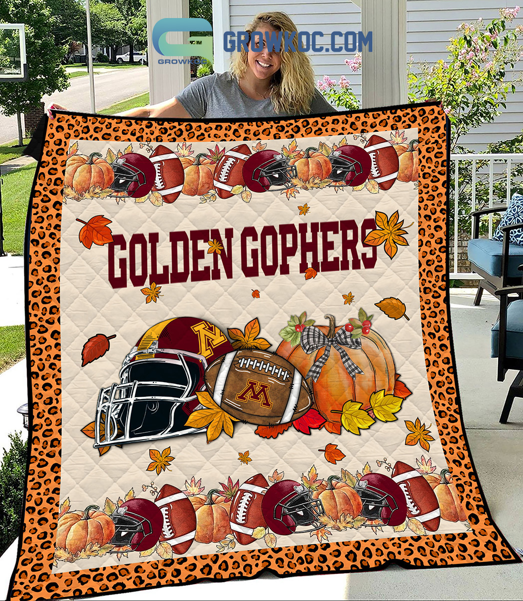 Minnesota Golden Gophers NCAA Football Welcome Fall Pumpkin Halloween Fleece Blanket Quilt2B1 UJUgd