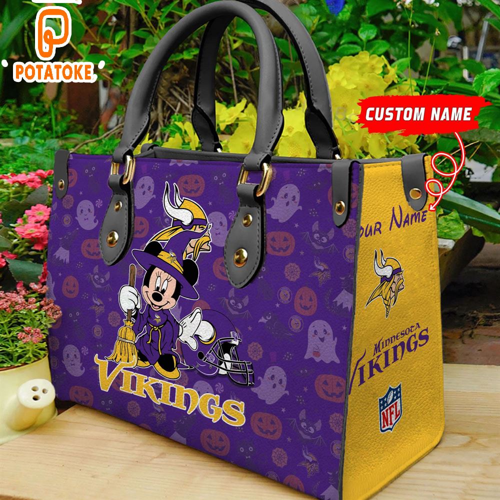 Minnesota Vikings NFL Minnie Halloween Women Leather Hand Bag