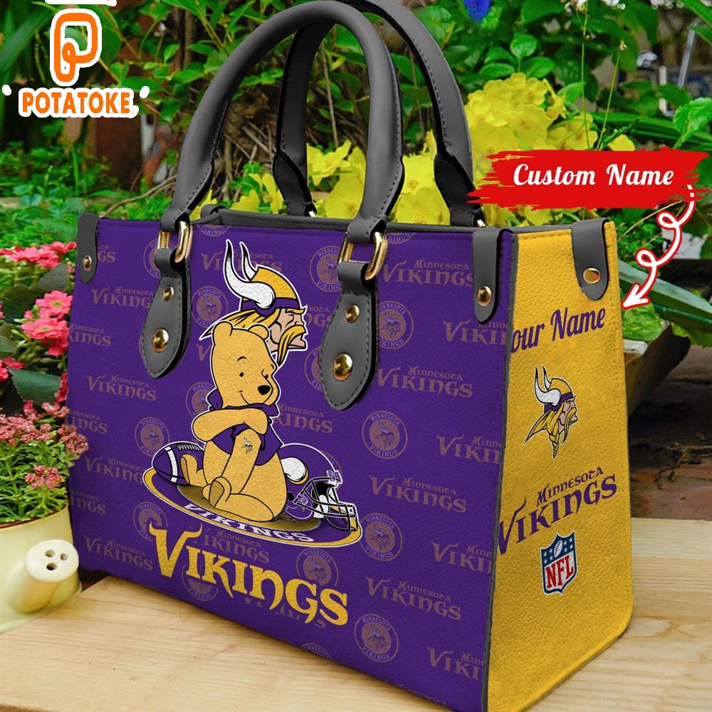 Minnesota Vikings Pooh Bear Women Leather Hand Bag