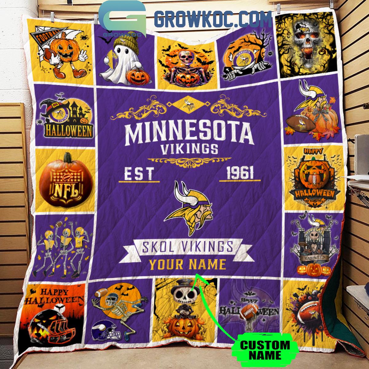 Minnesota Vikings Skol Vikings Est. 1961 Personalized Fleece Blanket Quilt 1 yk4YX