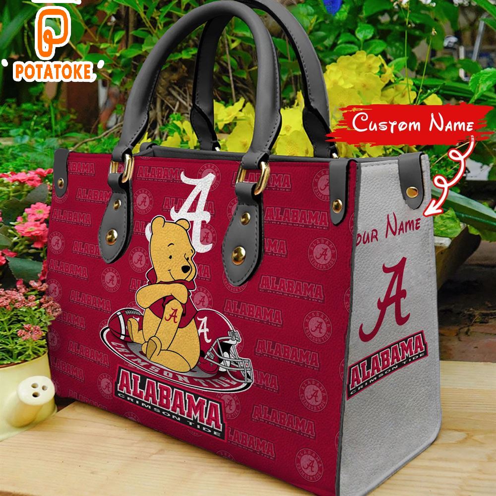 NCAA Alabama Crimson Tide Pooh Bear Women Leather Hand Bag