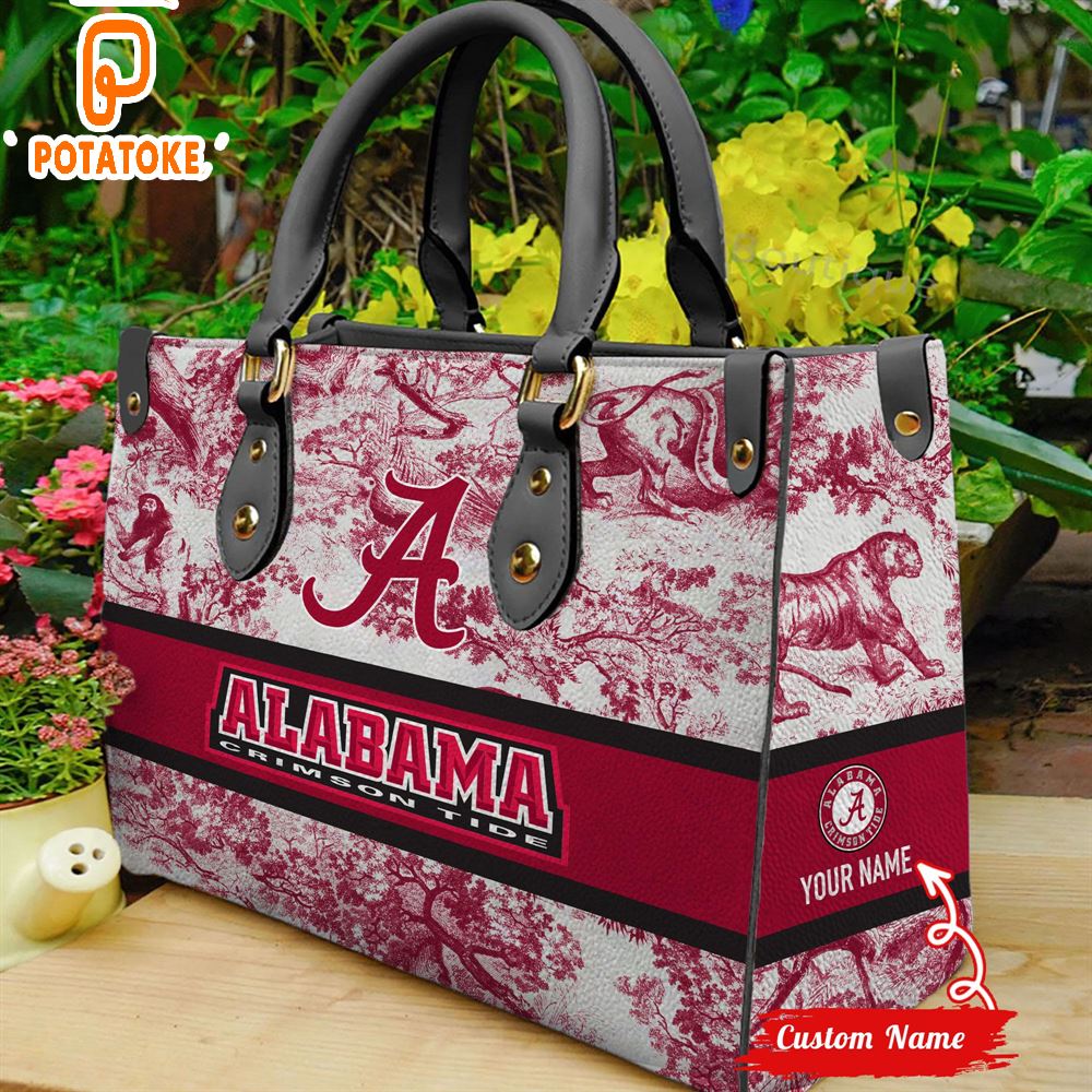 NCAA Alabama Crimson Tide Women Custom Name Leather Bag