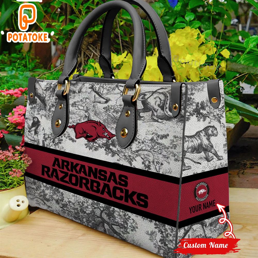 NCAA Arkansas Razorbacks Women Custom Name Leather Bag