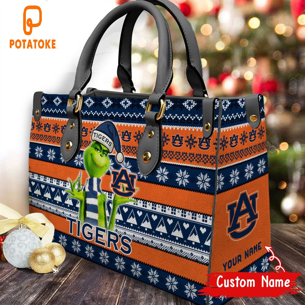 NCAA Auburn Tigers Grinch Christmas Women Leather Hand Bag