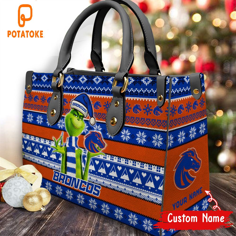 NCAA Boise State Broncos Grinch Christmas Women Leather Hand Bag