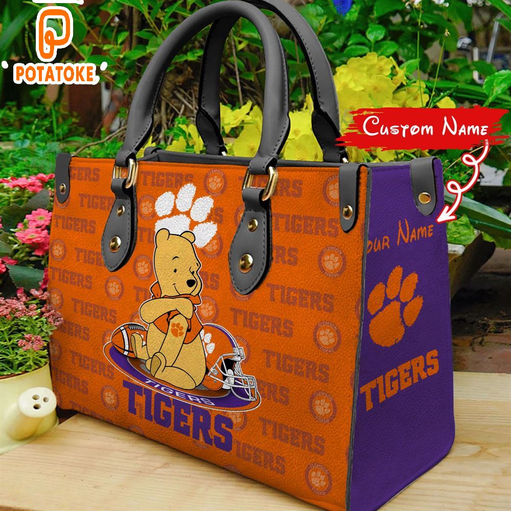 NCAA Clemson Tigers Pooh Bear Women Leather Hand Bag