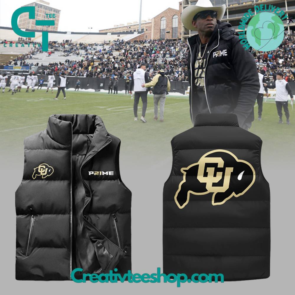 NCAA Colorado Buffaloes Coach Prime Black Sleeveless Puffer Jacket 1