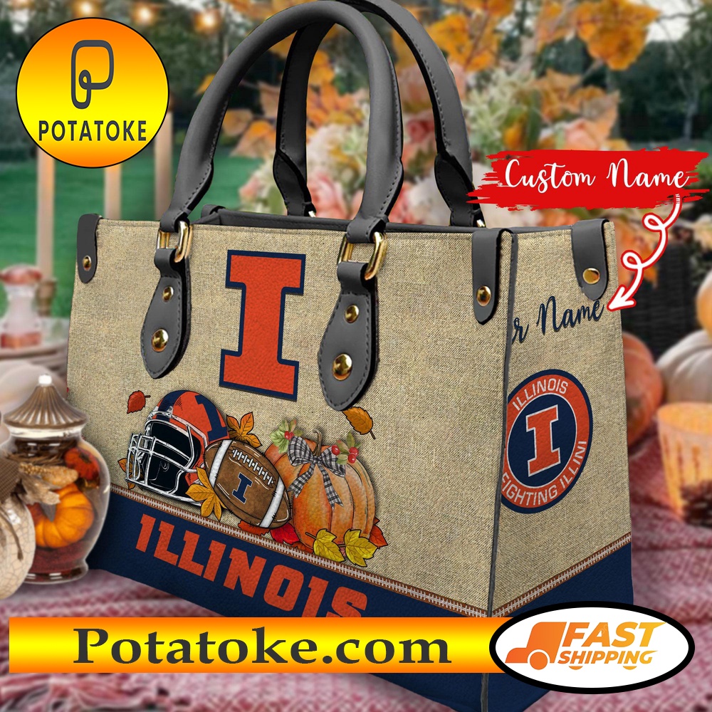 NCAA Illinois Fighting Illini Autumn Women Leather Hand Bag